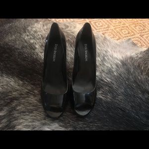 Enzo Angliolini Black Patent Peep Toe Pumps.